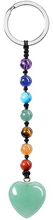 CrystalTears Herz Schlüsselanhänger 7 Chakren Perlen Anhänger Schlüsselring Edelstein Taschenanhänger Talisman spirituelle Geschenke