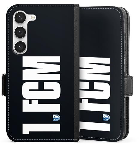 Klapphülle kompatibel mit Samsung Galaxy S23 Handyhülle aus Kunst Leder schwarz Flip Case 1. FCM Offizielles Lizenzprodukt 1. FC Magdeburg