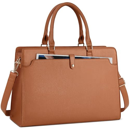 NUBILY Handtasche Damen Shopper Damen Groß Laptop Tasche Damen 15.6 Zoll PU Leder Wasserdicht Arbeitstasche Umhängetasche für Business Arbeit Büro Schule Braun