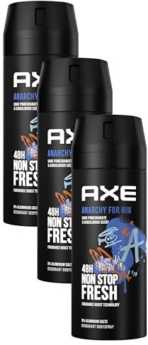 Axe Bodyspray Anarchy for Him Deo ohne Aluminium bekämpft geruchsbildende Bakterien und unangenehme Gerüche 150 ml 1 Stück (Packung mit 3)