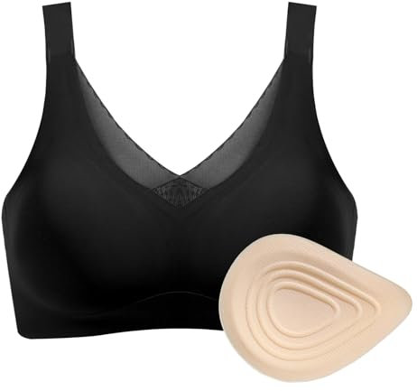 ONEFENG Mastektomie BH Mit Taschen, Frauen Post Operation Prothesen BH mit Foam Breast Brustform