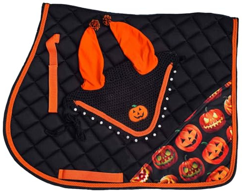 Halloween All Purpose English Saddle Pad | Horse Riding Pad | Fly Bonnet | Horse Riding Equestrian Saddle Pad| (Horse/Full)