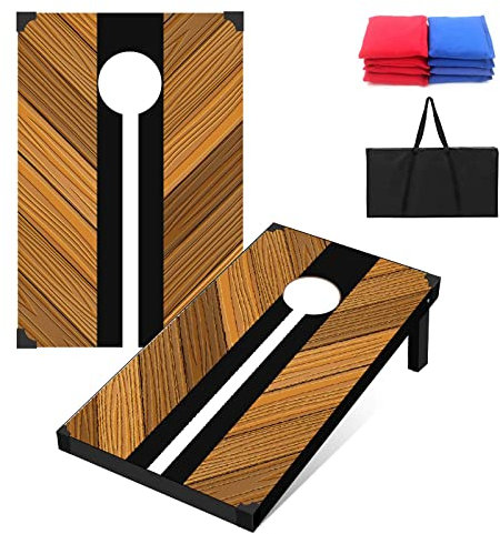 Corn Holes Outdoor Game Set: Cornhole Set Regulierungsgröße mit 8 Corn Hole Bean Bags, MDF Holz Cornhole Boards Set für Rasen Barkyard Family Friends Party (Style D)