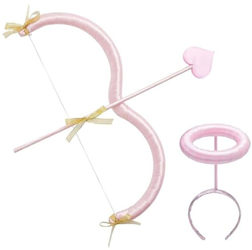 NIDONE Amor Pfeil und Bogen Set Kostüme, Erwachsene Amor Engel Halo und Bogen Kit Pfeile Valentinstag Amor Kostüm Zubehör Hochzeit Geburtstag Cosplay Kostüm Foto Requisiten – Rosa – Einheitsgröße
