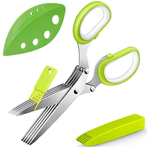 Forbici per Erbe Aromatiche, Forbici per Spezie, Forbici da Cucina a 5 Lame, Forbici per Verdure, Forbici Multiuso, per Tagliare Insalata di Cipolle e Coriandoli con Coperchio di Sicurezza e Pettine