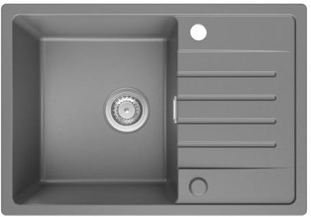 CECIPA Fregadero Cocina 1 Seno con Escurridor 65 x 45 cm, Fregadero Cocina Gris, Fregadero Granito 1 Seno Instalación Reversible, con Sifón Classic y Rebosadero