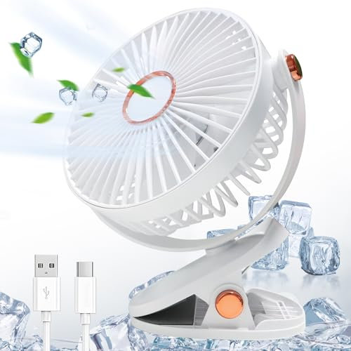 FFTANXS Clip on fan,Clip fan,Bed fan,Pushchair fan clip on,Portable 360° Rotation,5 speeds,3600 mAh battery,Pram fan clip on applicable to office, bedroom, study, camping,baby stroller (White)