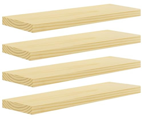 eSituro Étagère Murale, Lot de 4, Tablette Murale, en Bois Massif, Support Invisible, 70x19x3,5cm