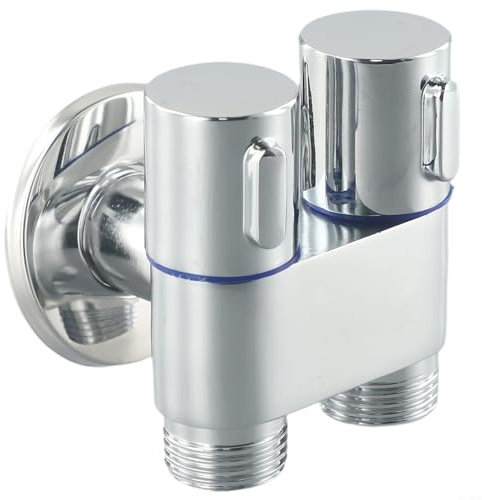 G1/2 1 in 2 Out Double Control Faucet Washing Machine Faucet Toilet Triangle Valve, Angle Valve Faucet Adapter for Kitchen Sink Basin