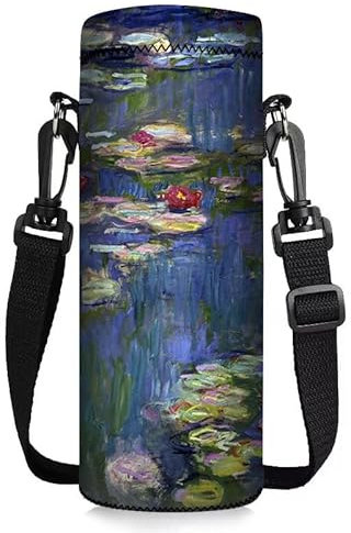 ToLuLu Water Bottle Holder Bag Case, Insulated Neoprene Water Bottle Holder Cover 32OZ with Adjustable Shoulder Strap, Sling Bag Sleeve Pouch for Hydroflask Stanley Iceflow, Monet Water Lilies