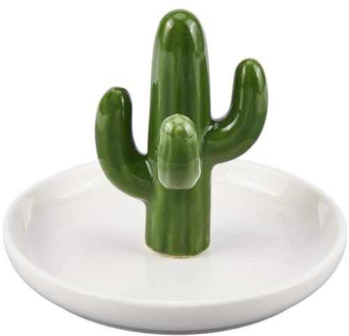 SUNNYCLUE 1 support de Bague en Forme de Cactus en Céramique pour Bijoux, Plat, Plante Verte, Assiette à Bijoux en Porcelaine, Plateau de Rangement pour Bracelets, Colliers, Boucles D'Oreilles, Bagues