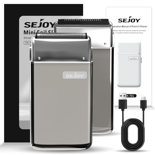 Sejoy Tragbarer Elektrorasierer für Männer mit Zahnung & Mesh Klingen, Magnetischer Adsorptionskopf, Dynamic Ribbon LED, IPX7, Mini Elektrischer Folienrasierer für Männer, Seolfor