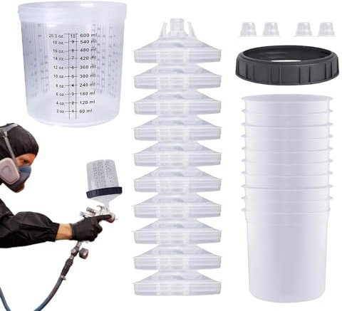 Vasos para Mezclar Pintura con Tapas,Vasos para Pintar,10 Vasos mezcladores de Pintura para pulverización de Coche con Escala Transparente - Vasos medidores de Pintura con Tapas,