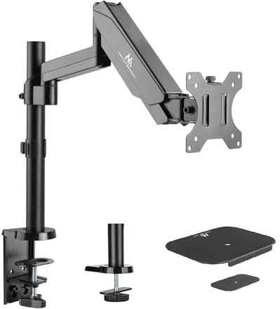 Maclean MC-775 Monitorhalter mit Gasfeder 17-32 Tischhalterung Monitorarm Vesa 75x75 100x100, Schwarz + Tischplattenverstärkung