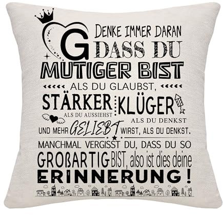 Bommex Inspirierendes Geschenk A-Z Initialen DASS Du Mutiger Kissenbezüge für Frauen Männer Mädchen Jungen Schwester Freunde Mama Papa Oma Tochter Sohn Positives Geschenk Geburtstag (G)