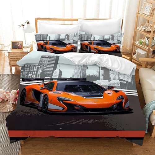 Gegeryozer Rennwagen Bettwäsche 135×200 cm für Kinder Jungen Rennsport Bettbezug 1pc Motorsport Mikrofaser Bettbezug + 2pc Kissenbezug 50×75cm (SC4)