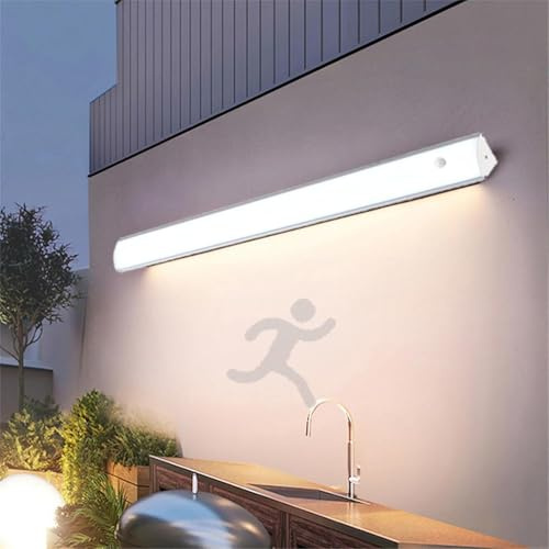 GZZBMY Außen Modern Wandleuchte mit Bewegungsmelder Weiß Minimalistisch Innen Wandlampe IP65 Wasserdichte Wandlichter 2700K/4500K/6500K Wohnzimmer Schlafzimmer Garten (Neutrales Licht,60cm)