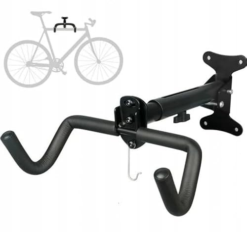 ZAXER Verstellbarer Fahrrad-Wandhalterung - Belastbarkeit bis 30 kg, für schmale und breite Lenker, Schutzpolsterung, klappbar, zusätzlicher Haken für Zubehör, einfache Montage