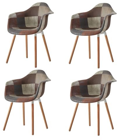 DEYARNA HOME 4er Set Mid-Century Moderne Esszimmerstühle, Küchensessel mit Gepolstertem Sitz und Buche-Holzbeinen,Braun (Gepolstertes Leder)