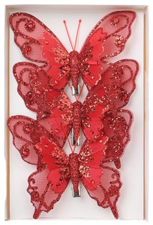 3pcs Glitzer Schmetterling Haarnadel Weihnachtsbaum Schmetterling Dekor Glitter Schmetterlinge Kunst künstliche Schmetterlinge mit Clip für Innen Kranz Kamin Urlaub Weihnachtsbaumschmuck