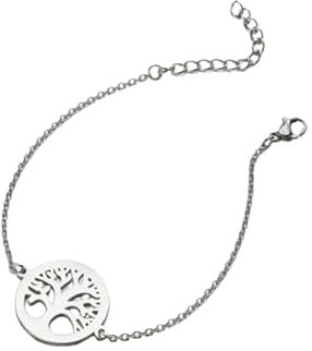 Bracelet arbre de vie acier inoxydable argent ou or pour femme fait main cadeau anniversaire, noel, fête des mères (Argent)