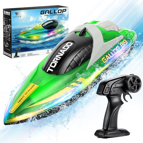 HOTUT Ferngesteuertes Boot,Speedboat,15+ km/h RC-Boot,2,4-GHz Rennboote mit LED-Leuchten,Einstellbar Speedboot 1200MAH Akku, für Erwachsene und Kinder ab 14 Jahren