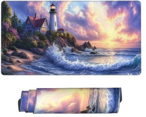 Gaming Tapis de Souris, Grand Tapis de Souris XXL 1600 x 800 x 3 mm,Phare Vagues Tapis Souris pour Clavier et Bureau, avec Bords Surpiqués et Dos Antidérapant, for Gamer Gaming Accessoire D-171