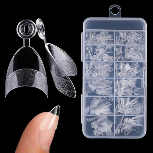 480 Stück Nageltips 12 Größen Acryl Nail Tips Almond Short Mandel Kurz Soft Gel Tips Set Pre-Buff PMMA Harz Nagelspitzen Künstliche Nägel Zum Aufkleben für Nagelstudios und DIY