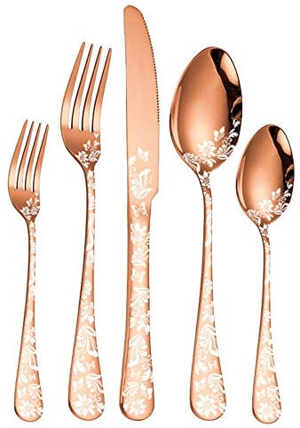 Cutlery Set, Stainless Steel Flatware Set,Transparent, Spoon Knife and Fork Set,20-Piece Modern Electroplated Patterned Kitchen Silverware Tableware Set Service for 4 People,18/10 Stainless St