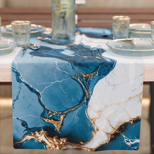 PETTI Artigiani Italiani - Tovaglia Runner Tavolo Moderno Elegante Effetto Marmo Blu, 100% Made in Italy