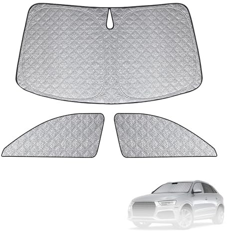 Parasol para Parabrisas Compatible con Audi Q3 F3 2019-2025, 3 Piezas Juego de Protector de Parabrisas, Juego de Ventana de Persiana Térmica Interior con Bolsa Almacenamiento