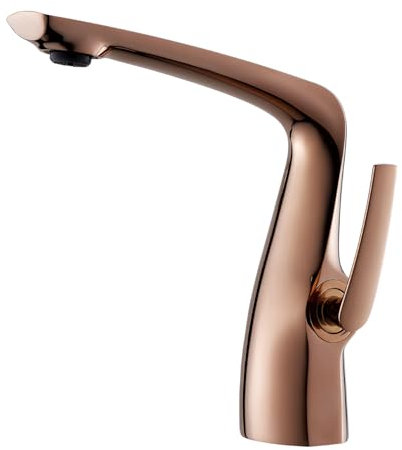 MayCon MISTO | Mitigeur Lavabo en Laiton Massif | Robinet de Salle de Bain Design Monocommande | Cartouche Céramique | Mousseur Économie d'Eau | Modèle BS-301-RG (Rose Brillant)