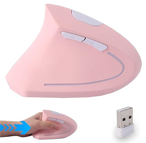 Souris Sans Fil,Ergonomique Verticale Haute Précision Portable Silencieuse,pour Gaucher Ordinateurs Portables,Récepteur USB 2,4GHz,6-bouton,Résolution Réglable,Soulage Les Douleurs au Poignet (Rose)