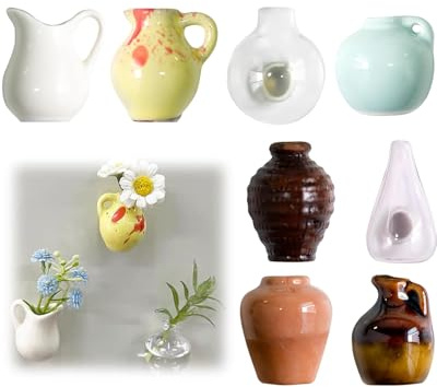 8 Stück Magnet Vase Für Kühlschrank, Mini Vase, Mini Vasen, Aus Keramik, 3.8 * 3 cm Dekorative Kleine Blumenvasen Für Kühlschrank, Büro Und Küche, Starke Magnete Für Fotos Und Notizen