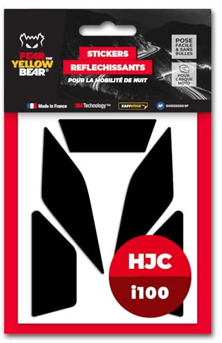 Fear The Yellow Bear© Easy Replica kompatibel mit HJC i100™, Set mit 5 reflektierenden Aufklebern, wiederverwendbar, für Motorradhelm, 3M™ Technology (schwarz)