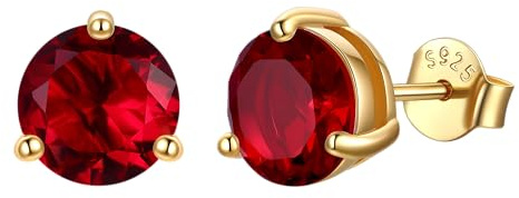 JustBeingCute Ohrringe Gold 585 Vergoldet Ohrstecker Silber 925 Zirkonia | Ohrstecker Gold mit Stein Geburtsstein Rot Grün Hypoallergen Stecker Schmuck Damen Geschenk für Frauen 4/5/6/6.5/7.5/8 mm