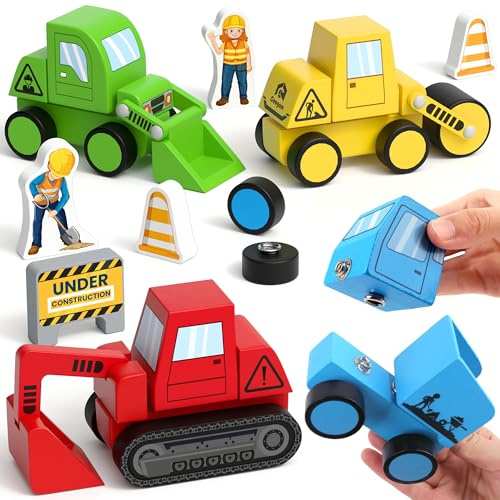 Coogam Take Apart Construction Truck Spielzeug für Kleinkinder | Snap Together Engineering Car Building Block Set, STEM Fine Motor Skill Educational Montessori Spielzeug Geschenk für Kinder