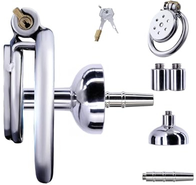 Inverted Chastity Cage Made of Stainless Steel Male Cock Cage with Urinal Tray and Catheter Penis Cage is Waterproof and Breathable Flat Chastity Device with Lock for Men's Penis Restraints (1.77in,D)