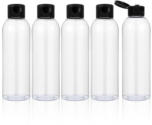 WLLHYF 5 Stück Reiseflaschen 200 ml Leere Spender Plastikflasche Nachfüllbar Lotionbehälter mit Flip Cap Reisegröße Behälter für Shampoo Spülung Lotion