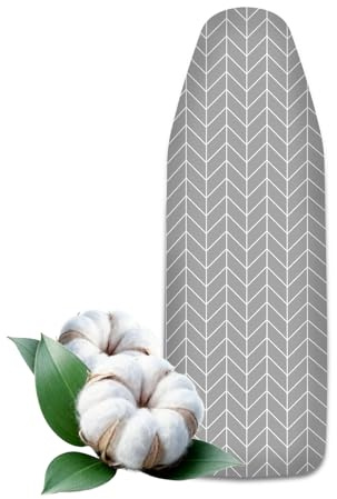 VELLUSTRA Bügelbrettbezug, 145 x 55 cm, Baumwoll Dick Polsterung mit Gummizug, Klettverschlüsse, Schneller Bügeln, für Dampfbügelstation und Dampfbügeleisen, Bügeltischbezug L, Grau