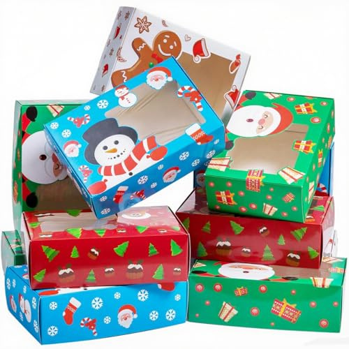 Joykindom 20 Stück Keksschachtel Weihnachten,22x15x7cm Keksdose Weihnachten | Keksboxen Keksverpackungen Weihnachten Geschenkbox Weihnachten Keksschachtel mit Sichtfenster für Süßigkeiten Kuchen Kekse