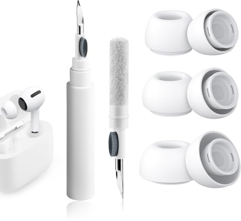 AK 3 Paar Ohrstöpsel für Airpods Pro/Airpods Pro 2 mit Loch zur Geräuschreduzierung, Airpods Pro 2 Silikon Ersatz Ohrstöpsel mit Cleaning Kit & Organisator (Weiß, S/M/L)
