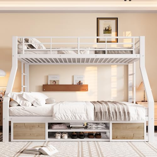 NovaFurnish Litera 90 x 200 cm+140 x 200 cm, cama infantil con zapatero, compartimentos, barandilla de seguridad, escalera, certificado EN747, sin colchón (blanco)