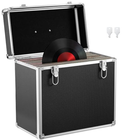 GREENSAPPIRE Plattenkoffer Schallplattenkoffer Koffer Abschließbarer Schallplattenkoffer aus Aluminium – Tragbarer Vinyl Koffer – Robuste Schallplattenbox mit Griff (Schwarz, 12 Zoll)