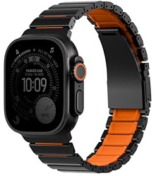 UNIQ Strova Flex Armband für Apple Watch, 44 mm, 45 mm, 46 mm, 49 mm, verstellbares Edelstahl-Gliederarmband für Apple Watch Serie 4, 5, 6, 7, 8, 9 SE & Ultra 1/2, Schwarz