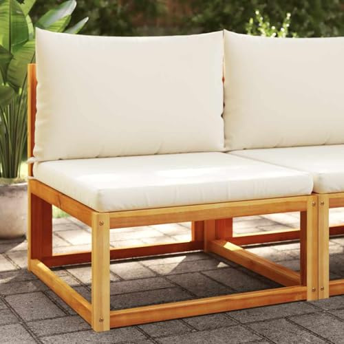 IBUQDDV Gartensessel ohne Armlehnen mit Kissen Massivholz Akazie, Robustes Gestell für Terrasse und Garten, Bequemes Sitzerlebnis mit Abnehmbarem Bezug, Modulares Design für Flexible
