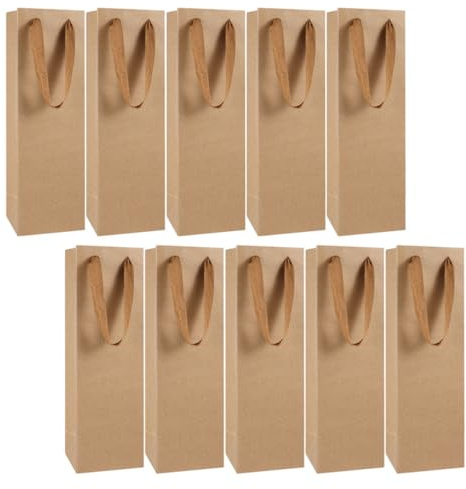 iplusmile 10pcs Kraft Paper Wine Bottle Bags 11x9x35cm Wine Carrier Pouches Paper Wrapping Bags Handy Packing Tote