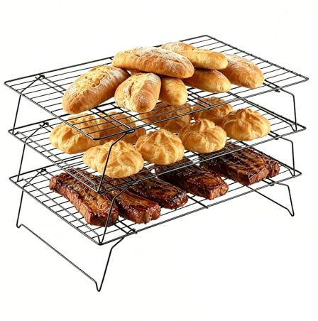 BTCLASSIC Abkühlgitter 3 Stück, Faltbares & Stapelbares, 35 × 24 × 7 cm | Kuchengitter Abkühlgitter, Antihaftbeschichtung, Spülmaschinenfest für Kekse, Brot & Muffins