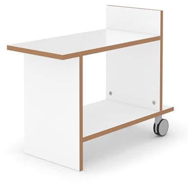 Tojo Freund | Beistelltisch mit Rollen | Designer Beistelltisch aus Holz | Weiß | Modernes Design | Kleiner Tisch für Wohnzimmer/Küche/Sofa/Couch oder Büro | 80 cm x 32 cm (L x T) | 58 cm Hoch