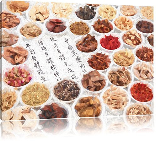 Pixxprint Chinesische Kräutermedizin Kunst, Größe: 60x40cm, Leinwandbild, fertig gespannt, Wandbild, Dekoration, Kunstdruck, kein Poster